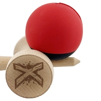 Kendama X Originala, Profesionala, Flippy, Cupe Mari KING SIZE V3, Rubber Grip, Gaura in Baza, Rulment Metalic, din lemn 18 cm, Ata 62/65 cm, Bicolor Rosu/Negru