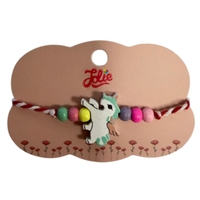 Martisor Bratara Multicolora pentru Copii, Jolie, din Lemn si Textil, Model Unicorn