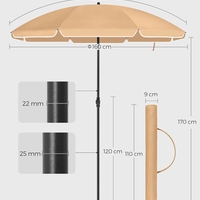SONGMICS Umbrela terasa gradina sau plaja, cu inclinare, husa, diametru 160cm, taupe