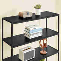 VASAGLE Biblioteca cu 5 rafturi si dulap, rama metalica si finisaj MDF nuc, 100x35x180 cm, negru