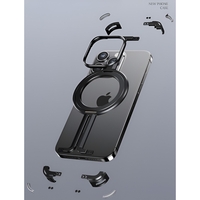 Husa MagSafe Metalica Compatibila cu iPhone 15 Pro, Vafy, Clear Case, Aliaj de Aluminiu, cu Magnet, fara Rama, Antisoc, Antizgariere, Incarcare Wireless, Negru Metalizat