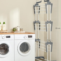 SONGMICS Uscator de rufe pliabil 4 niveluri, cu aripi laterale si roti, otel inoxidabil, 126x64x172 cm, alb