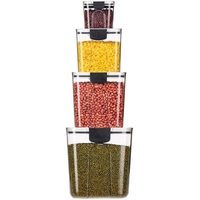 Set 4 Recipiente Depozitare Alimente, Flippy, pentru Organizare Bucatarie, cu Inchidere Ermetica, Transparent, Plastic fara BPA, Compatibile cu Masina de Spalat Vase, Diferite Dimensiuni, 350 ml, 1300 ml, 2700 ml, 4600 ml
