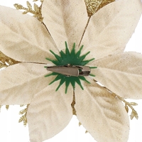 Set 10 ornamente pentru bradul de Craciun, stea Poinsettia, 13cm, auriu crem
