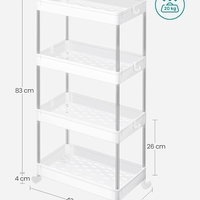 SONGMICS Carucior de depozitare mobil cu roti, pe 4 niveluri, 40x22x87 cm, alb