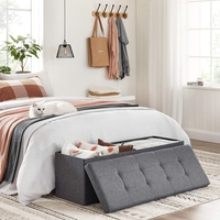 SONGMICS Taburet pliabil cu sezut moale, spatiu de depozitare 131litri, maxim 300kg, 110x38x38cm, gri inchis