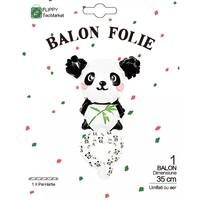 Balon din Folie Metalizata, Vafy, Figurine Animalute, Tip Bratara, Model Panda, 13 x 35 cm, Ambalaj Individual, Pai Inclus, Umflare cu Aer sau Heliu, Alb/Negru