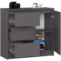 Comoda JERRY cu 3 sertare si dulap cu rafturi, PAL laminat, 80x35x77 cm, gri grafit