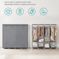 SONGMICS Garderoba din material textil, dulap portabil, cu rafturi si sina de agatat, 170x45x167cm, gri
