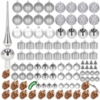 Set globuri si decoratiuni de Craciun, 102 piese, diverse dimensiuni, argintiu