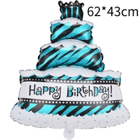 Balon din Folie Metalizata, Flippy, Model Tort cu 4 Straturi, Balon Aniversar, Model Happy Birthday, 62x43 cm, Ambalaj Individual, Pai inclus, Umflare cu Aer sau Heliu, Albastru