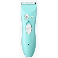 Masina De Tuns Bebelusi si Copii, Vafy, Lame Cermice si Inox, Fara Fir, Functie Anti Taiere, Silentios, 50 W, Rezistent la Apa, 2 Accesorii, Incarcator USB, Model Ursulet, Albastru deschis