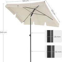 SONGMICS Umbrela terasa gradina sau plaja, inclinare 2 directii, protectie UV UPF 50+, 180x125 cm, bej