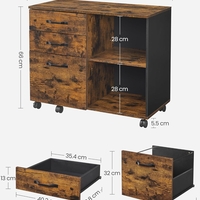 VASAGLE Dulap mobil tip rollbox pentru birouri, sertar cu sina suport dosare, stil industrial, 40x80x66 cm, maro rustic