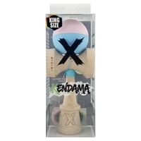 Kendama X Originala, Profesionala, Flippy, Rubber Grip, Cupe Mari KING SIZE V3, Gaura in Baza, Rulment Metalic, din lemn 18 cm, Ata 62/65 cm, Bicolor Roz/Bleu