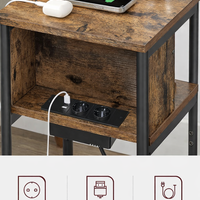 VASAGLE Noptiera cu prize si USB, 3 rafturi, stil industrial, 30x34x58 cm, maro rustic