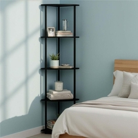 Raft de colt cu 5 polite, MDF, cadru metalic, 148x30x30 cm, negru