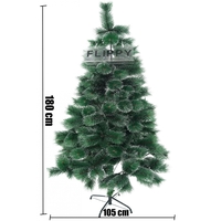 Brad artificial de Craciun tip pin inzapezit, inaltime 180 cm, diametru 105 cm, 260 ramuri cu ace 3D 12 cm, Flippy, verde cu varfuri ninse, suport metalic inclus