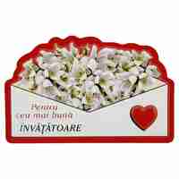 Martisor pentru Invatatoare, Flippy, Set 24 Bucati, Magnet Martisor pentru Frigider, Mesaj pentru Invatatoare, 10 x 6 cm, Alb Rosu