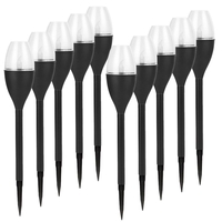 Lampa solara LED pentru gradina, Flippy, Set 10 Bucati, Tip Pahar de Vin, Inaltime 37.5 cm, efect de flacara, PVC si ABS, 2V, 200mAh, Lumina Multicolora, Negru