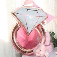 Balon din Folie Metalizata, Flippy, Figurina Inel de Logodna, Model Diamant, Tema Nunta, 60 cm, Ambalaj Individual, Pai Inclus, Umflare cu Aer sau