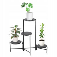 Suport pentru flori cu structura metalica, 4 niveluri, cu rafturi rotunde, 60x43x60 cm, negru