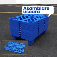 Palet de Transport, Flippy, 40 x 40 x 10 cm, din Plastic durabil, Palet pentru Stivuitor in Depozit, Rezistent la Umiditate, Grila Ingrosata, 5 Picioare, Albastru