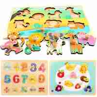Puzzle Montessori din Lemn pentru Copii, Flippy, 3D, 0-3 Ani, Model Fructe, Educativ, Intuitiv, Creativ, 9 Piese, 30x22.5x0.8 cm, Multicolor