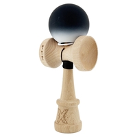 Kendama X Originala, Profesionala, Flippy, Cupe Mari KING SIZE V3, Rubber Grip, Gaura in Baza, Rulment Metalic, din lemn 18 cm, Ata 62/65 cm, Gradient Negru/Alb