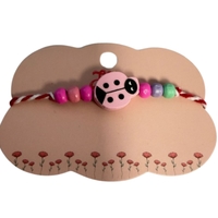 Martisor Bratara Multicolora pentru Copii, Jolie, din Lemn si Textil, Model Buburuza