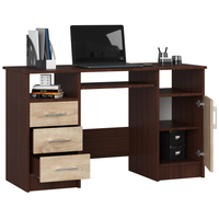 Birou ANA pentru calculator, cu 3 sertare si 1 usa, 124x52x74 cm, maro wenge si stejar sonoma