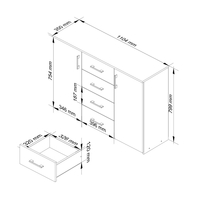 Comoda cu 4 sertare si 2 usi, PAL laminat, 110x35x80 cm, stejar sonoma