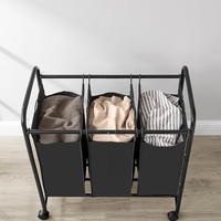 SONGMICS Cos de rufe cu 3 saci detasabili, structura metalica pe roti, 3x44L, 77x41x82cm, negru