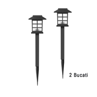 Set 2 Lampi Solare Led pentru Gradina, Flippy, Tip felinar, 38 cm, 8.6x8.6 cm, Buton On-Off, Alb cald, Negru/Alb