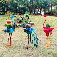 Decoratiune pentru Gradina, Vafy, Flamingo pentru Gradina cu Suport pentru Plante Flori, Ornament de Ghiveci de Flori, Model Flamingo, din Fier, 71 x 34 x 22 cm, Albastru