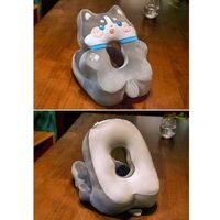 Perna din Spuma, Vafy, pentru Birou, Calatorii, Model Husky, Lavabila, Umplutura de Bumbac, Spatiu Cap in Forma de 8, 30x35x30 cm, Gri