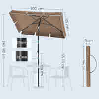 SONGMICS Umbrela terasa gradina sau plaja, cu inclinare 2 directii, protectie UV UPF 50+, husa inclusa, 200x125cm, maro taupe