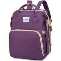 Rucsac Multifunctional pentru Mamici, Flippy, cu Patut Pliabil si Baza de Schimbat, Rezistent la Apa, Capacitate Mare, Usor, Compartimente Multiple, Buzunar Termic pentru Lapte, 42 x 32 x 22 cm, Mov