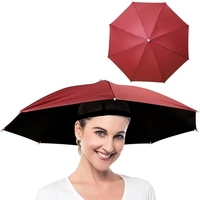 Umbrela de Cap, Flippy, Diametru 69 cm, Banda Elastica de Cap, Protectie UV/Ploaie, Rosu Inchis