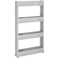 Sistem rafturi de depozitare cu roti pentru bucatarie sau baie cu 4 polite, 102x54x13 cm, gri