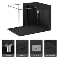Cutie de Depozitare, Vafy, cu 3 Ferestre cu Fermoar Bidirectional, Cadru din Otel, Impermeabil, 38L, 42 x 30 x 30 cm, Negru