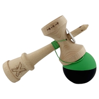 Kendama X Originala, Profesionala, Flippy, Cupe Mari KING SIZE V3, Rubber Grip, Gaura in Baza, Rulment Metalic, din lemn 18 cm, Ata 62/65 cm, Bicolor Verde/Negru