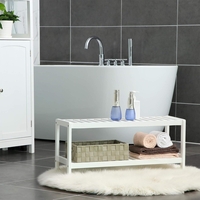 Raft de depozitare din bambus, cu 2 niveluri, 26x70x33cm, alb