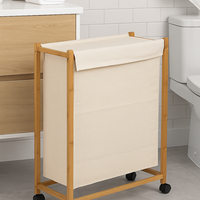 Cos rufe 5Five Bambou pe roti, cadru bambus, 52 litri, 55x28x80 cm, bej
