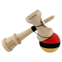 Kendama X Originala, Profesionala, Flippy, Cupe Mari KING SIZE V3, Rubber Grip, Gaura in Baza, Rulment Metalic, din lemn 18 cm, Ata 62/65 cm, M Rosu/Negru/Galben