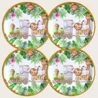 Farfurii Cartonate pentru Petreceri, Flippy, Farfurii cartonate de unica Folosinta pentru Zile de Nastere, Model Safari cu animale, set 10 buc, Diametru 23 cm, Multicolor