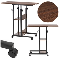 Birou reglabil pe inaltime cu rafturi si roti, blat din lemn si structura metalica, 80x40x76-86 cm, maro inchis