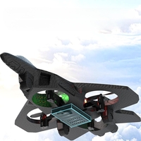 Avion de Lupta cu Telecomanda, Flippy, Tip Drona, din EVA (Spuma), cu Telecomanda, Incarcare USB, 2.4 GHz, Rotire 360°, Zbor pana la 120 m, LED, 25.5 x 18 x 5.2 cm, Negru-Albastru