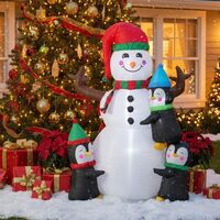 Om de zapada gonflabil de exterior, cu pinguini si iluminare LED, 190 cm, compresor integrat, alb