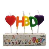 Set 5 Lumanari de Tort, Flippy, Model Inimi, Litere HBD, 1.8 x 2.7 cm, din Ceara, Multicolor